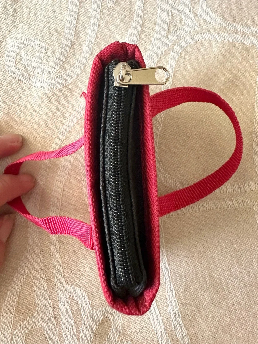 Trader Joe’s Mini Zip Pouch Red Black Canvas Coin Purse Collectible
